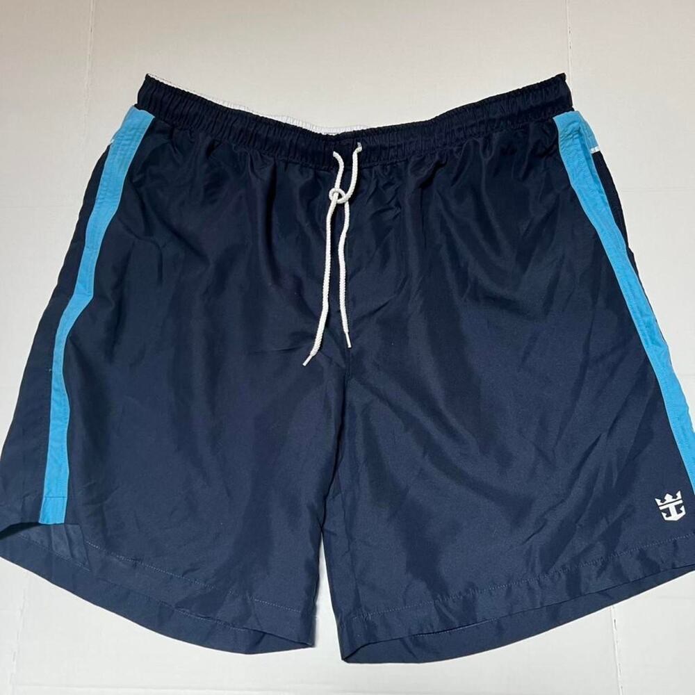Fashionable Navy blue swim shorts with light blue stripe